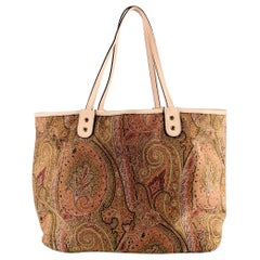 ETRO Multi Color Pink Paisley Leather Jacquard Reversible Tote Handbag
