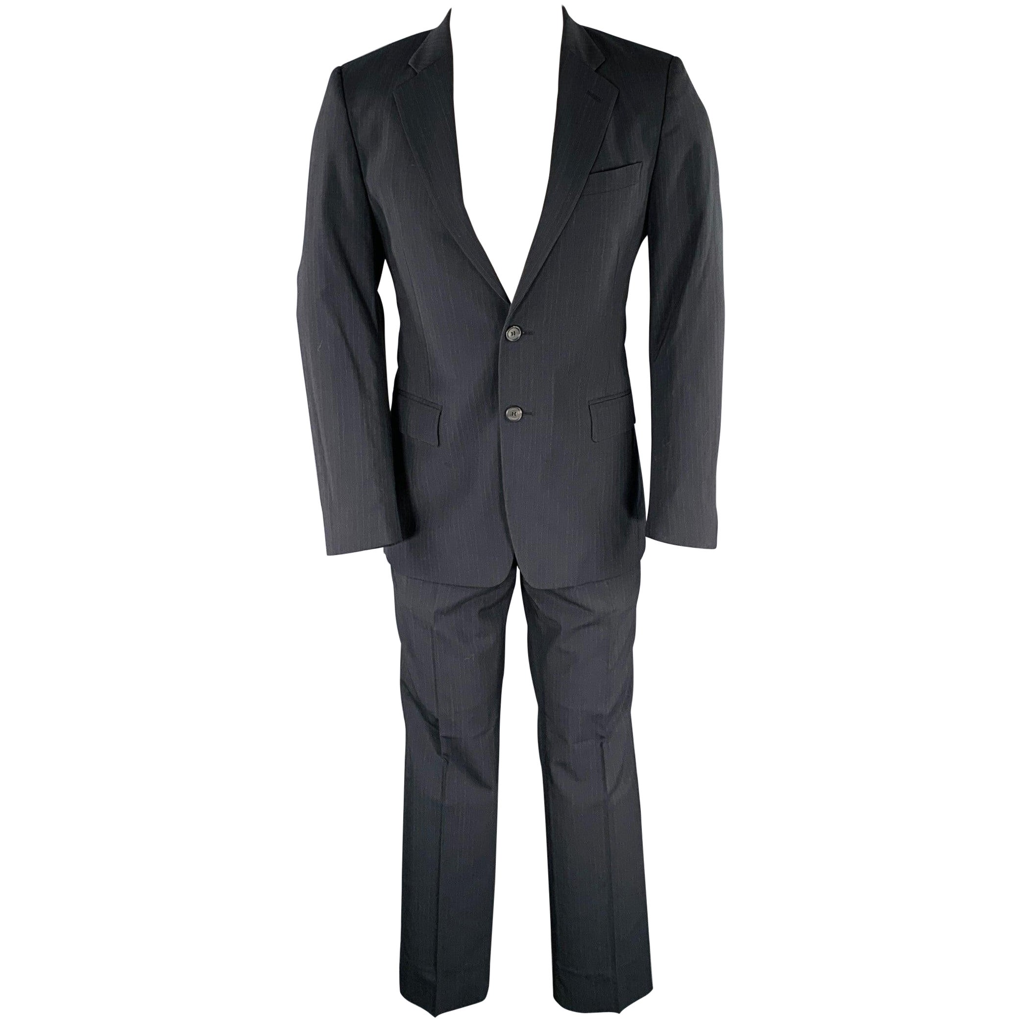 MIU Größe 38 Schwarz Blauer Nadelstreifen-Anzug aus Schurwollmischung mit Notch-Revers
