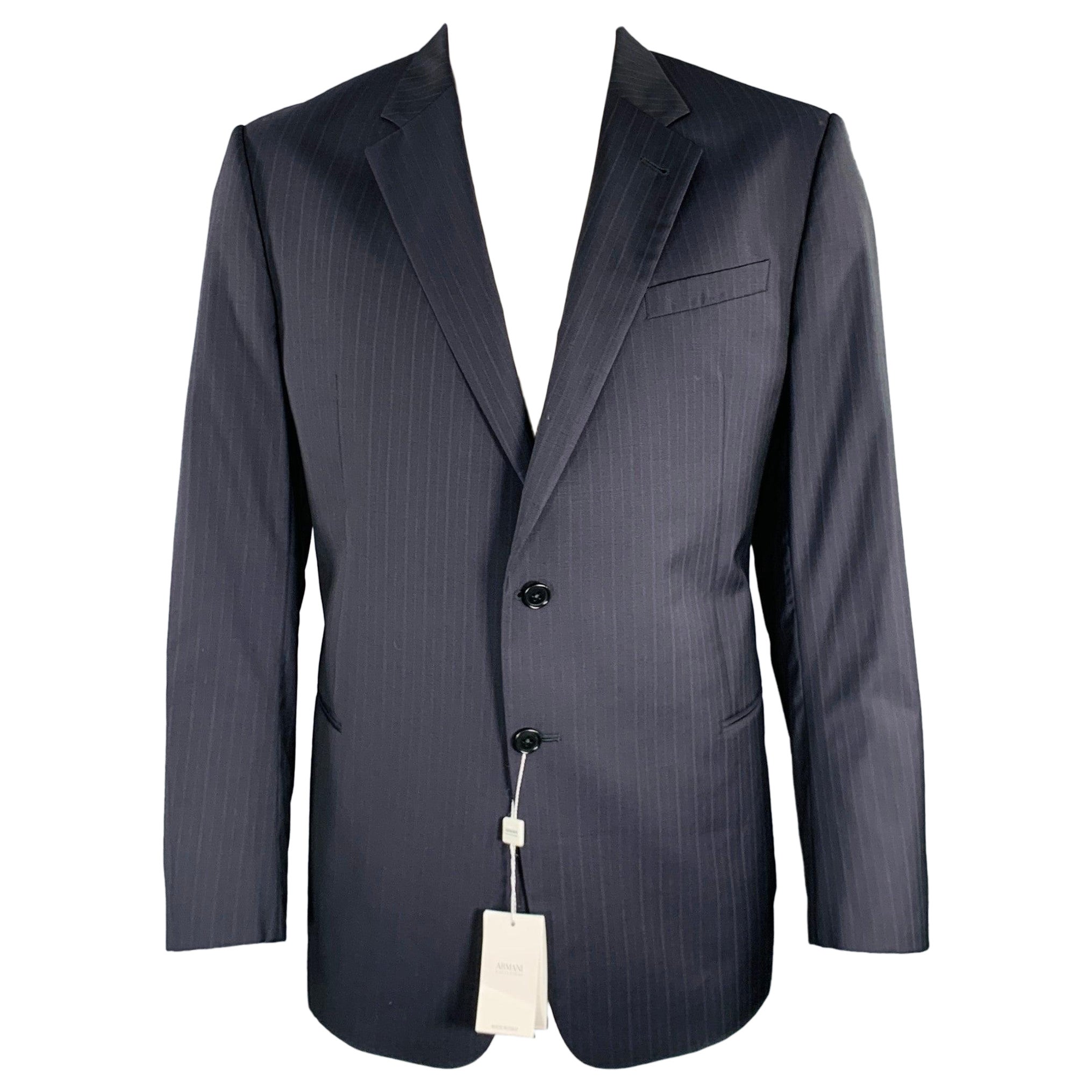 ARMANI COLLEZIONI Size 46 Navy Blue Stripe Wool Sport Coat