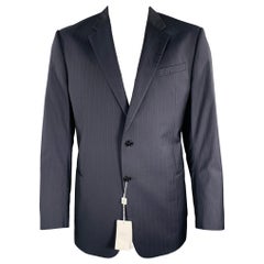 ARMANI COLLEZIONI Size 46 Navy Blue Stripe Wool Sport Coat