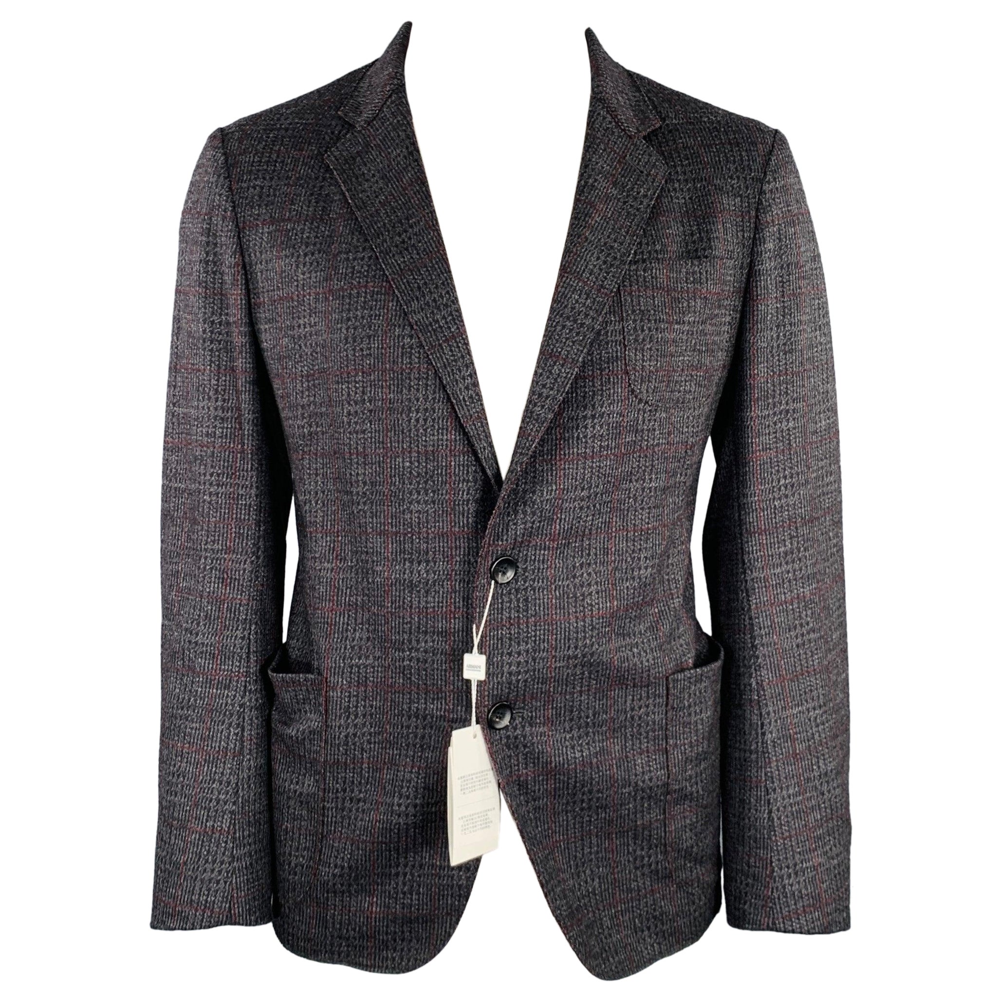 ARMANI COLLEZIONI Taglia 46 Cappotto sportivo a quadri grigio nero borgogna in vendita