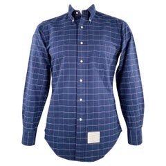 Thom Browne Taglia L Navy Red White Window Pane Cotton Camicia a maniche lunghe