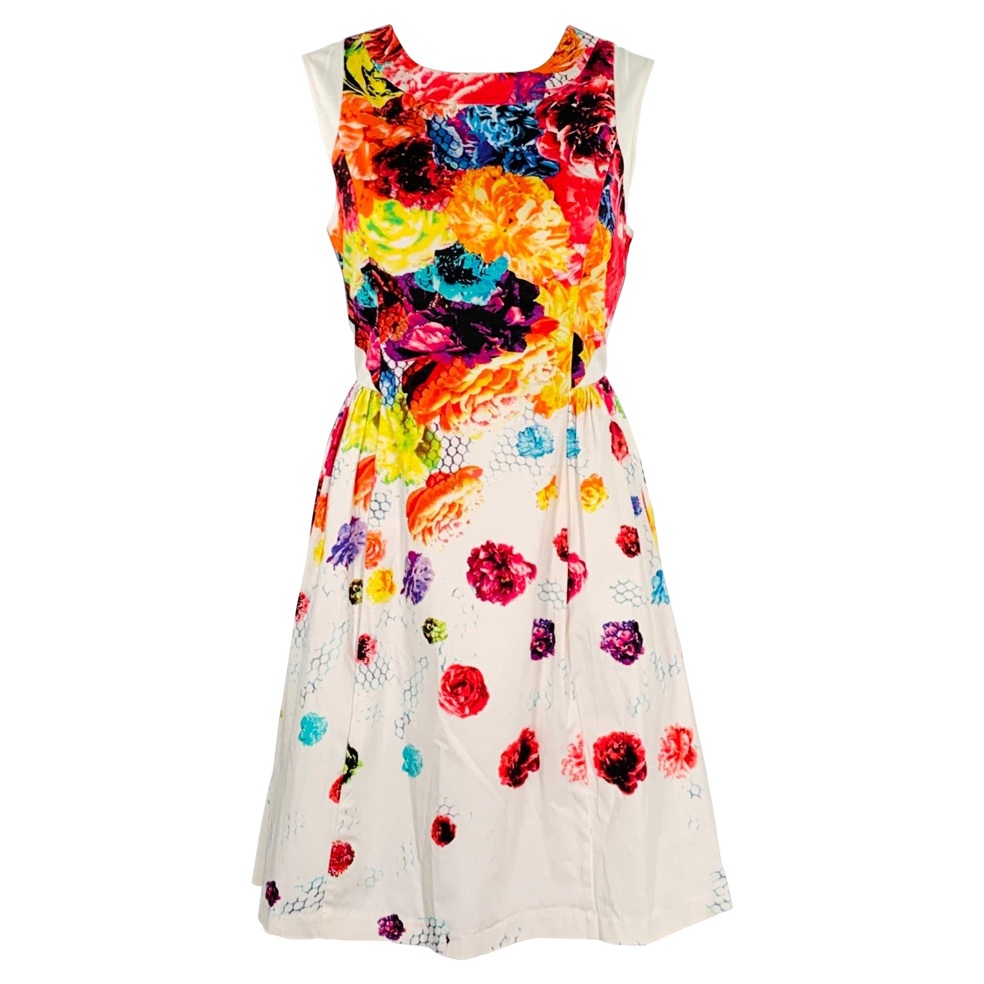 PRABAL GURUNG Größe 8 Weiß Mehrfarbig Baumwollmischung Floral Ärmelloses Kleid