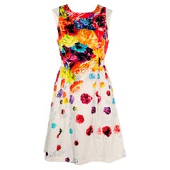 PRABAL GURUNG Größe 8 Weiß Mehrfarbig Baumwollmischung Floral Ärmelloses Kleid