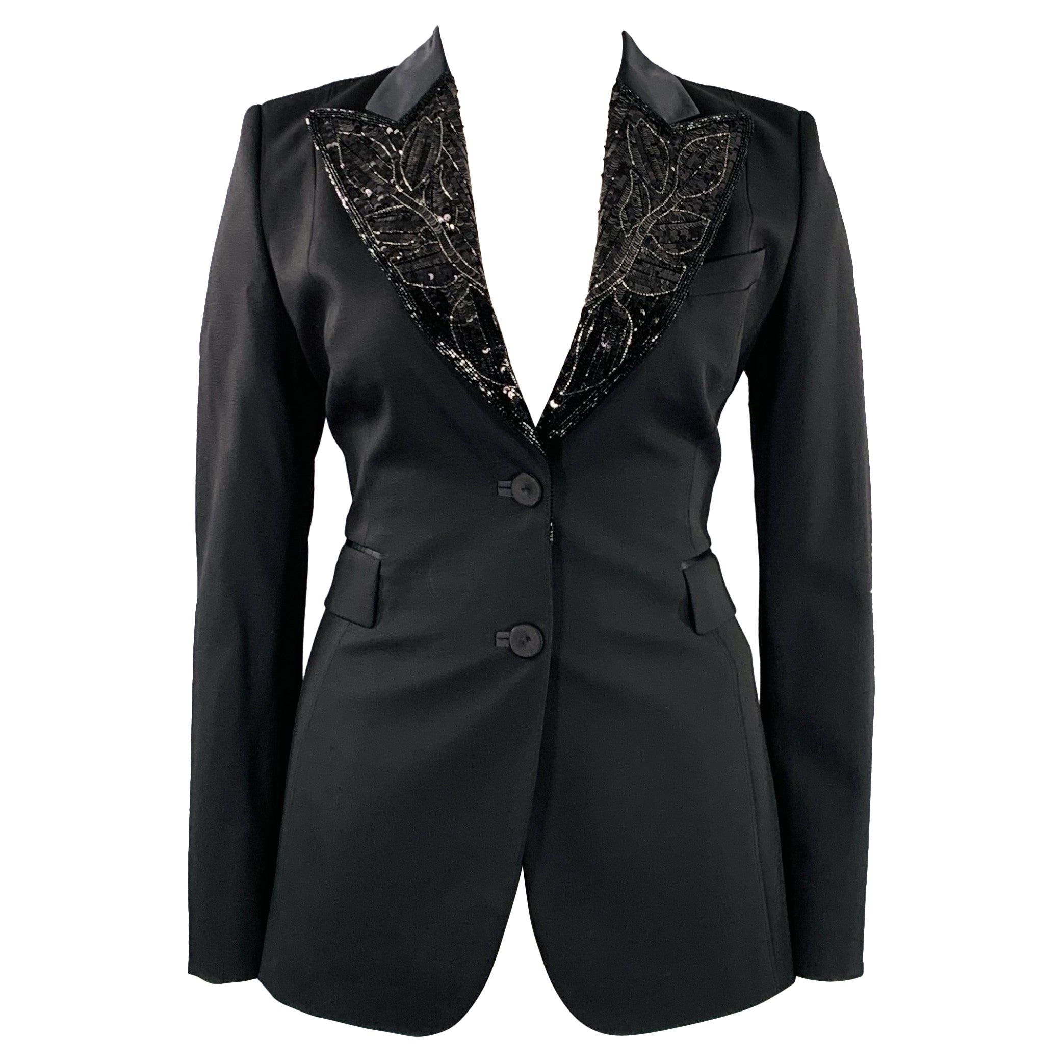 Emilio Pucci Giacca Blazer con paillettes in lana e mohair nera taglia 12