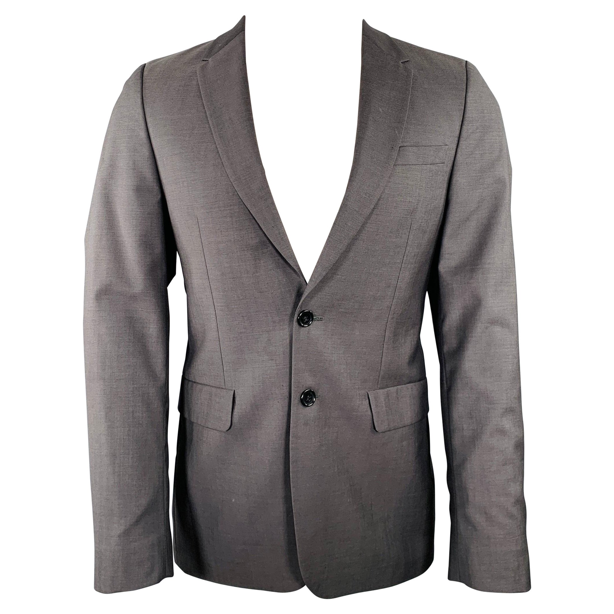 PAUL SMITH Talla 38 Abrigo sport gris de lana y mohair de un solo pecho