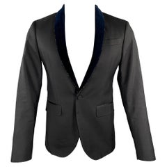 DSQUARED2 Size 38 Black Navy Wool Silk Shawl Collar Sport Coat