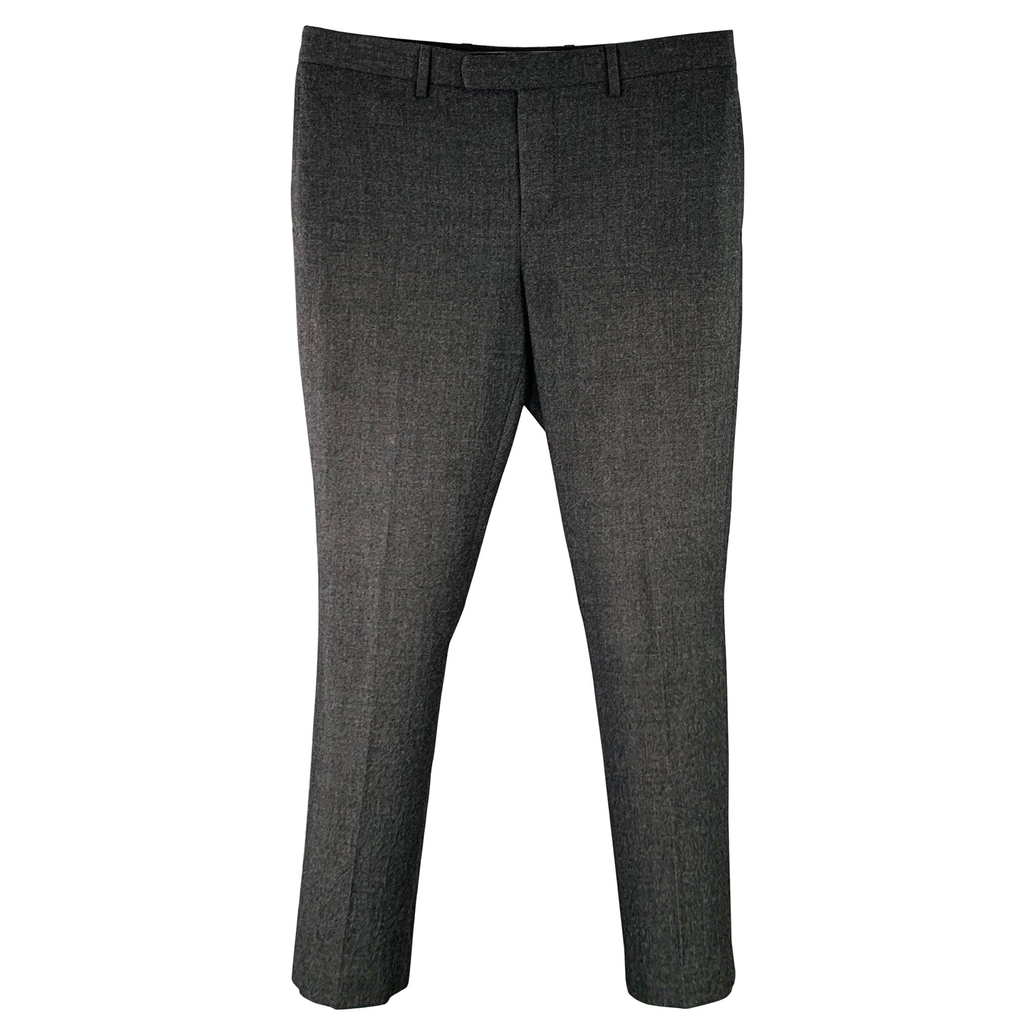 JOHN VARVATOS Size 32 Grey Heather Wool Flat Front Dress Pants For Sale