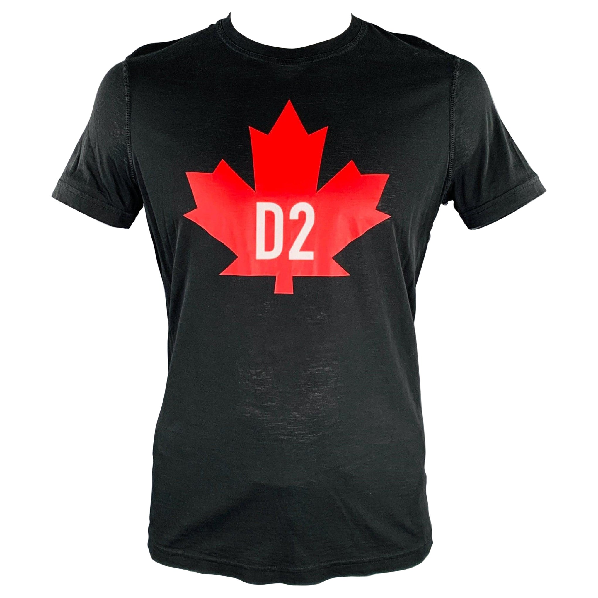 Camiseta manga corta DSQUARED2 Talla L Negra Roja Logo Hoja Arce en venta