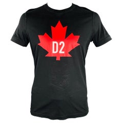 DSQUARED2 Size L Black Red Maple Leaf Logo Short Sleeve T-shirt