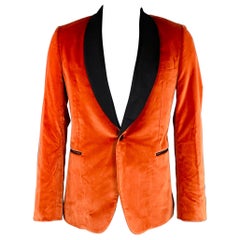 PAUL SMITH Size 42 Orange Black Velvet Cotton Shawl Collar Sport Coat