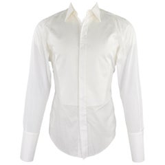 BRIONI, chemise à manches longues en coton blanc à découpes courbes, taille M