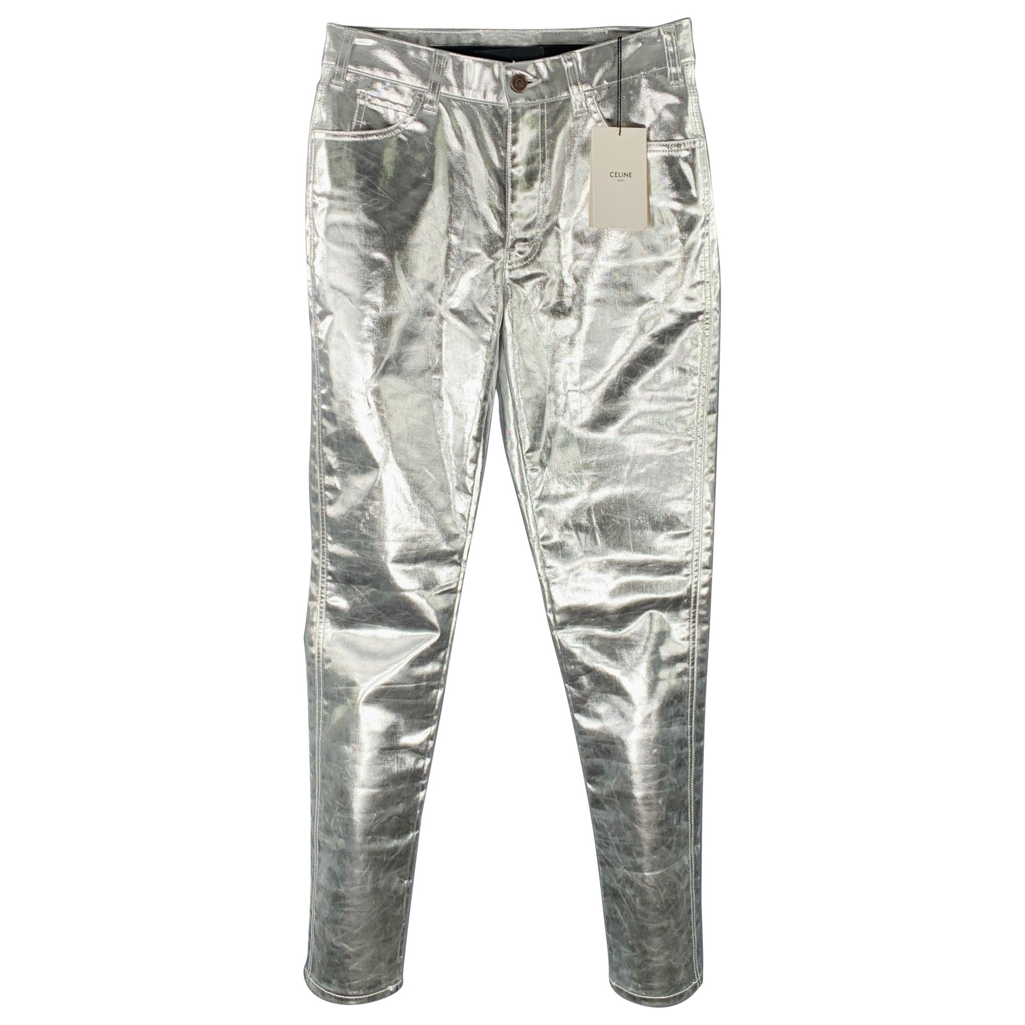 CELINE Size 29 Silver Metallic Cotton Blend Jean Cut Casual Pants