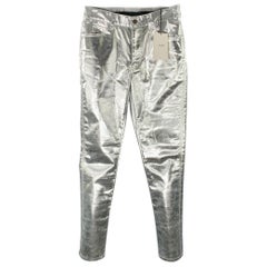 CELINE Talla 29 Plata Metalizado Mezcla Algodón Pantalón Casual Corte Jean