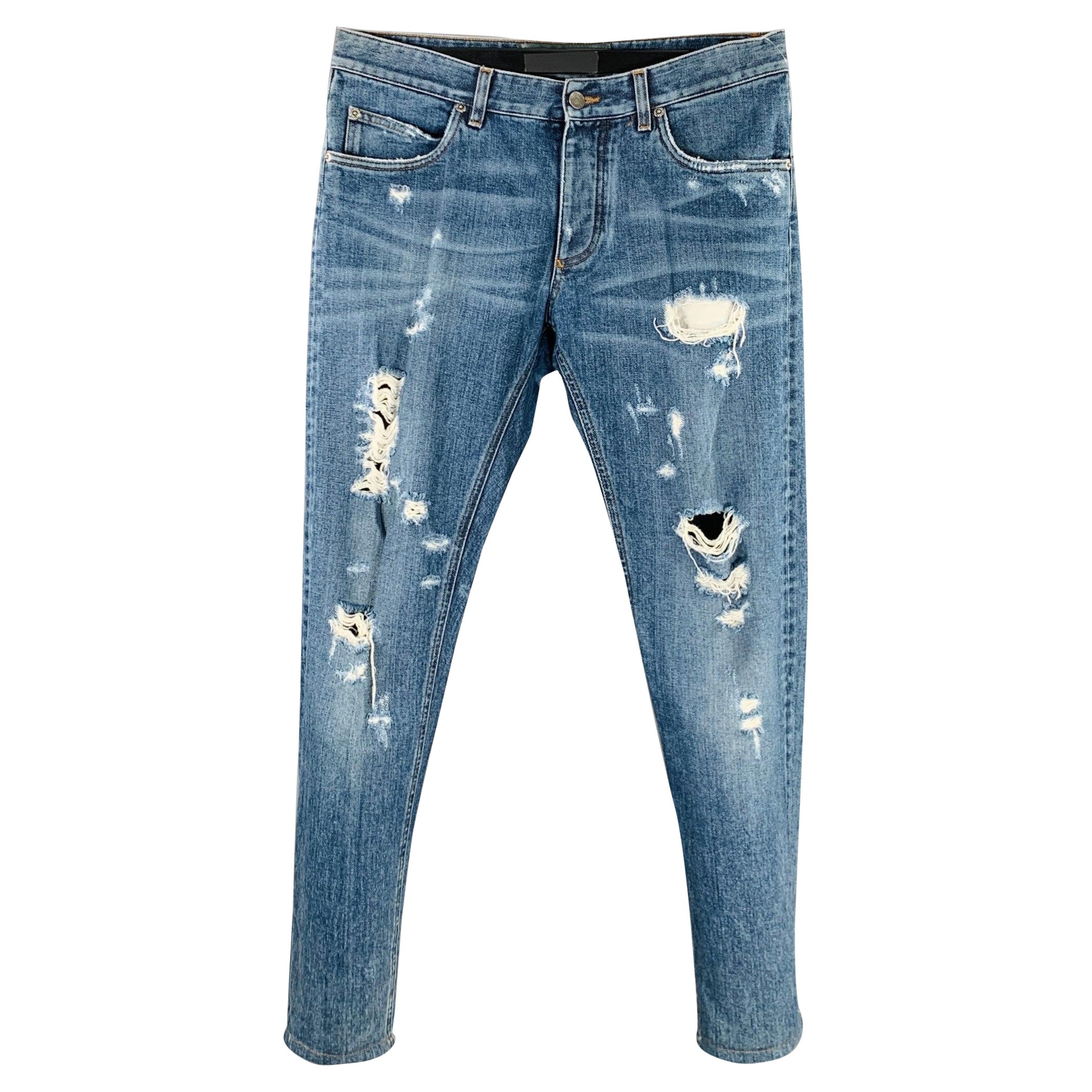 DOLCE & GABBANA Größe 32 16 Classic Blue Cotton Relaxed Distressed Jeans im Angebot