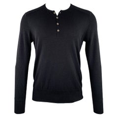 JOHN VARVATOS Taglia M Maglietta Henley in lana merino nera