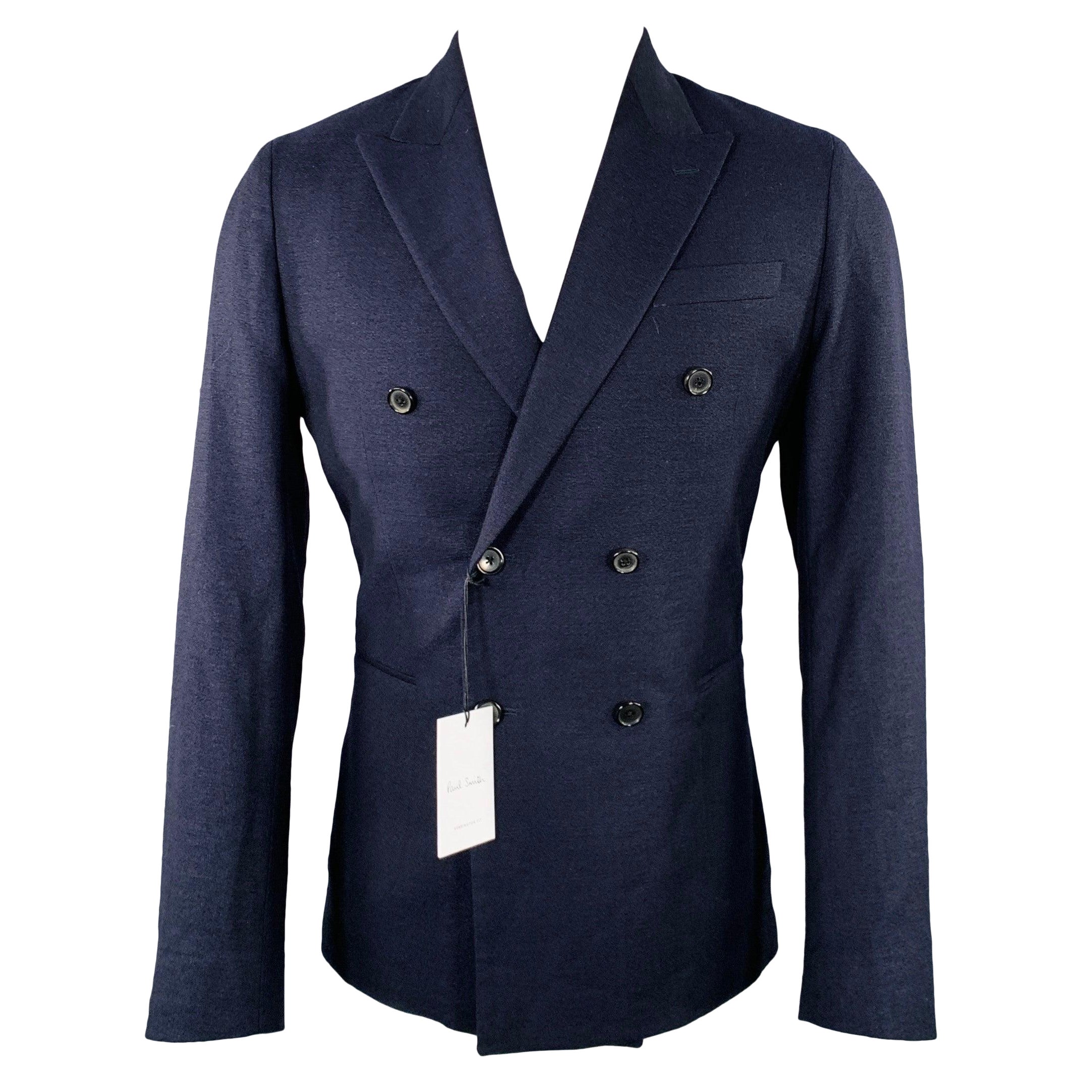 PAUL SMITH Size 40 Navy Wool Linen Peak Lapel Sport Coat For Sale