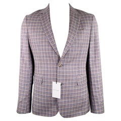 PAUL SMITH Size 42 Grey Brown Navy Plaid Wool Linen Sport Coat