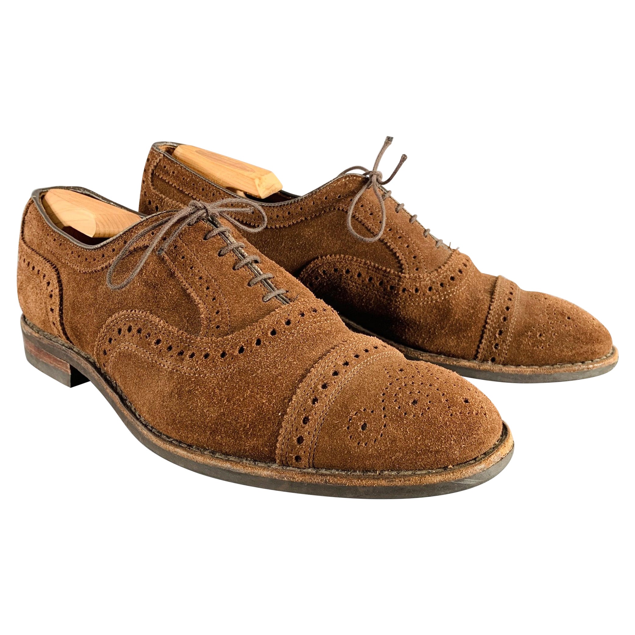 ALLEN EDMONDS Size 10.5 Strand Brown Perforated Suede Cap Toe Oxford Shoes For Sale