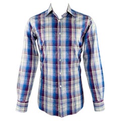 ETRO - Chemise à manches longues boutonnée en coton à carreaux bleus et violets, taille M