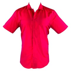 VERSACE COLLECTION Size M Red Shimmery Cotton Hidden Buttons Short Sleeve Camp Shirt