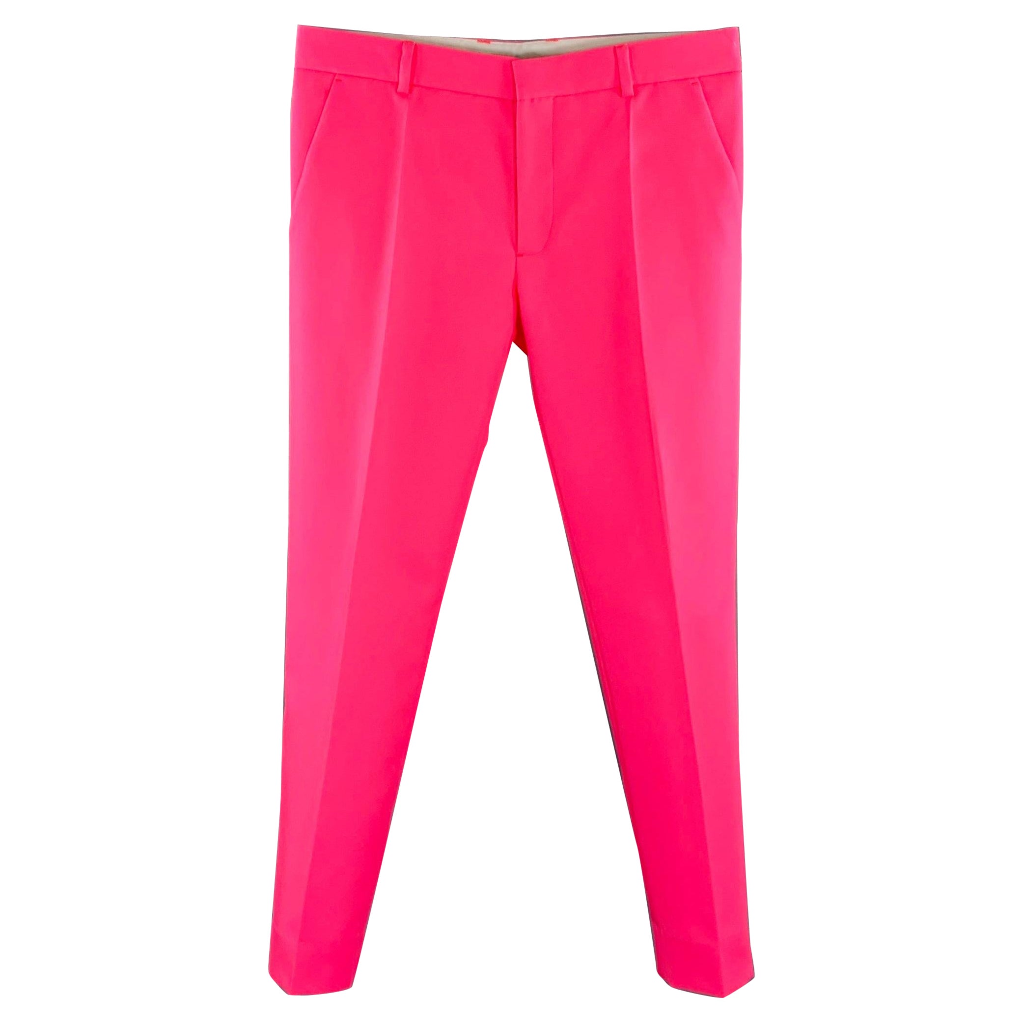 WALTER VAN BEIRENDONCK Size 32 Pink Fuchsia Polyester Flat Front Dress Pants