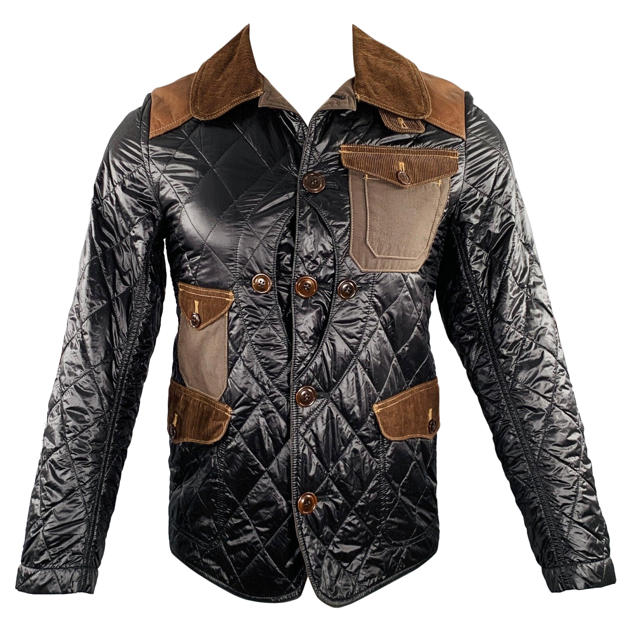 Junya Watanabe 2009 Taglia XS Nero Marrone Trapuntato Nylon Velluto a coste