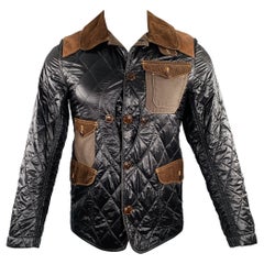 JUNYA WATANABE 2009 Talla XS Negro Marrón Chaqueta de pana de nylon acolchada