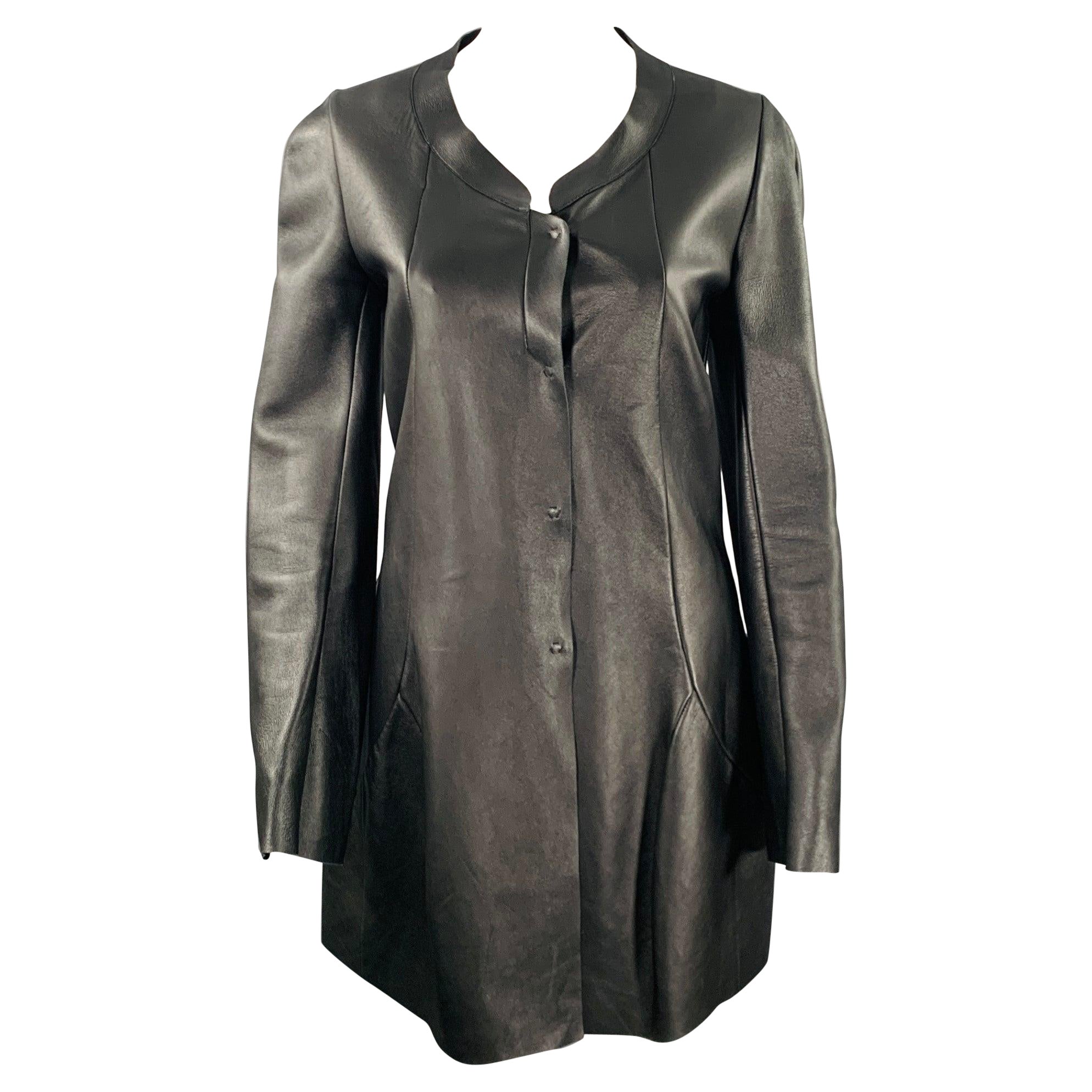 Marni Taglia 4 Cappotto in pelle di agnello nera con bottoni automatici in vendita