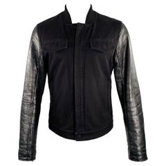 ALEXANDER WANG Talla S Negro Mezcla de Tejidos Algodón Piel de Cordero Chaqueta Varsity