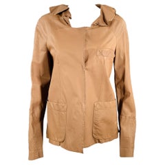 Marni taglia 4 Giacca Blazer in pelle di vitello marrone con bottoni automatici