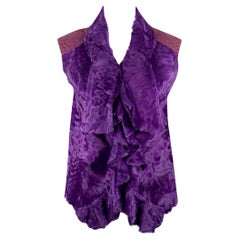 OSCAR DE LA RENTA Size 6 Purple Ostrich Leather Lamb Fur Eye Hook Vest
