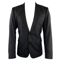 DOLCE & GABBANA Size 40 Black Silver Polka Dot Lapel Sport Coat