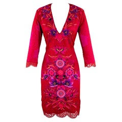 MATTHEW WILLIAMSON Größe M Rotes, Fuchsiafarbenes, besticktes, 3/4-Ärmel-Kleid aus Nylon