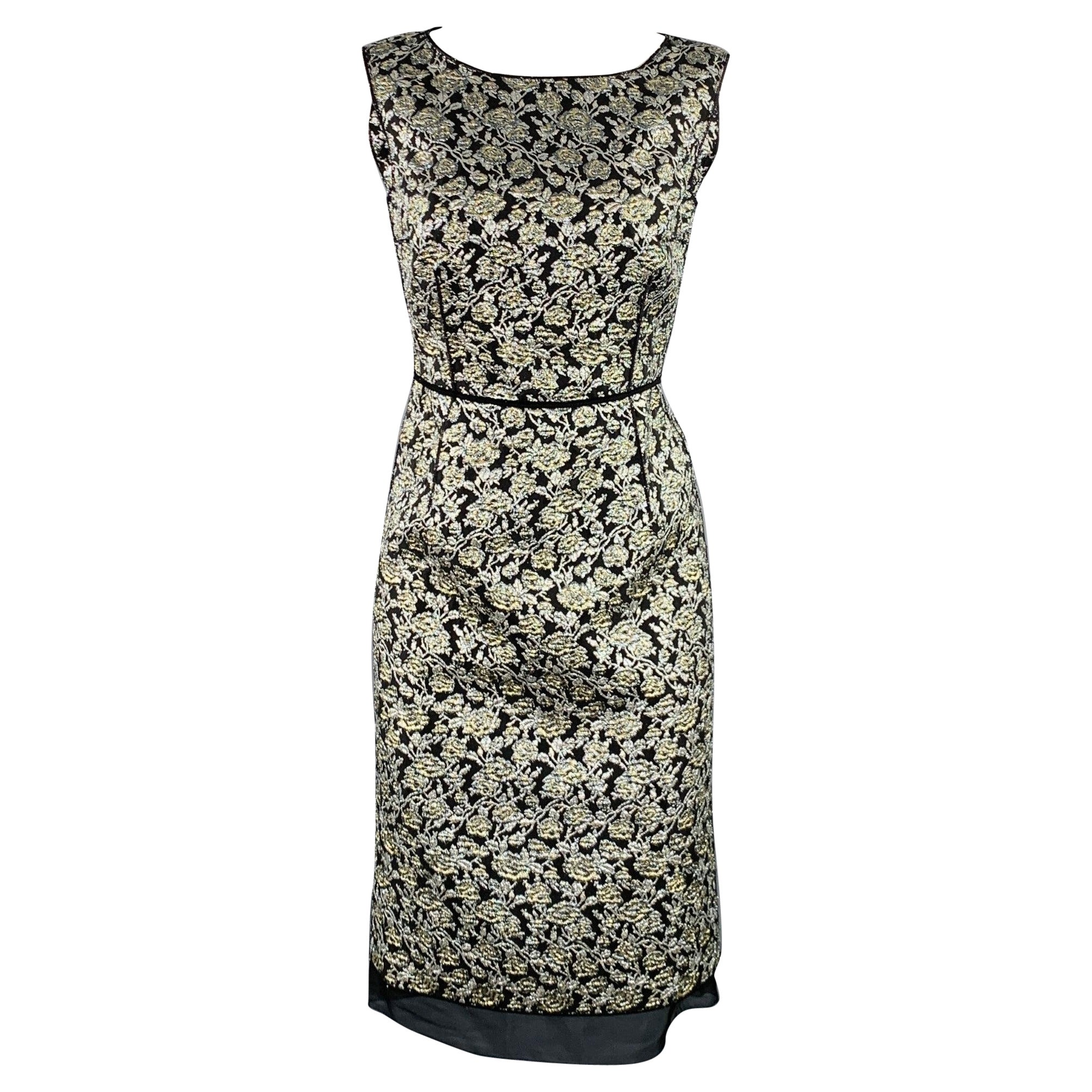 MARC JACOBS Talla 4 Negro Plata Nylon Mezcla Floral Vestido Sin Mangas en venta