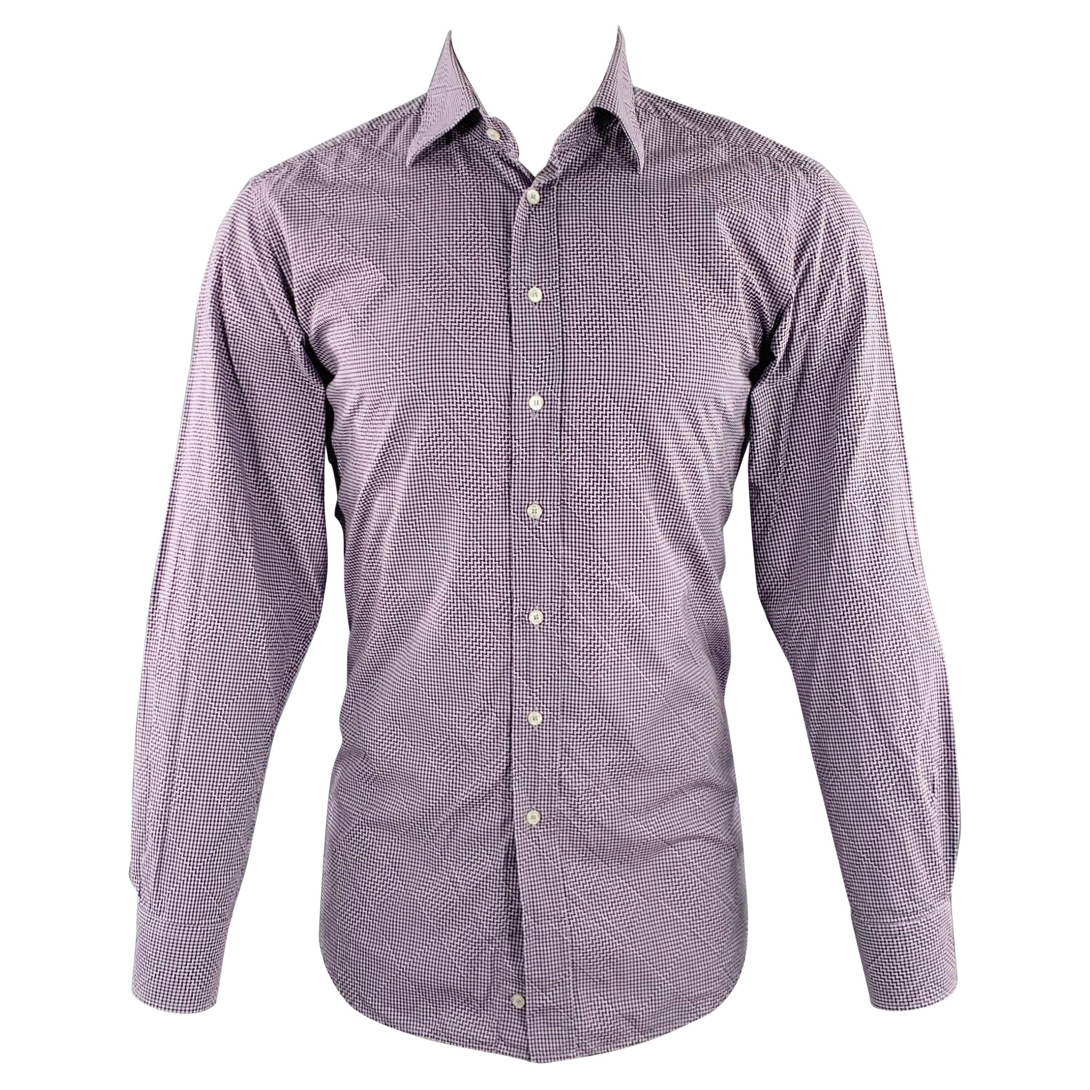 ETRO Taglia M Camicia a maniche lunghe in cotone a quadri viola con bottone