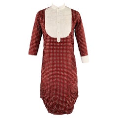 JUNYA WATANABE Size S Burgundy White Polyester Dots 3/4 Sleeves Midi Dress