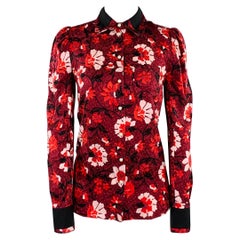 ALTUZARRA Blouse à fleurs en soie noire et blanche bordeaux taille 0