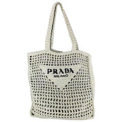PRADA Green Mint Crochet Raffia Tote Handbag