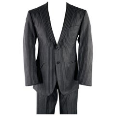 BELVEST Talla 40 Gris Blanco A rayas Lino Traje de un solo pecho