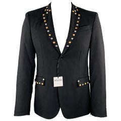 MOSCHINO Couture Taglia 42 Cappotto sportivo in lana nera con borchie e risvolto a tacche