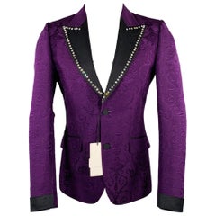 Gucci Pre-Fall 2018 Taille 36 Manteau de sport en laine et soie Jacquard violet et noir