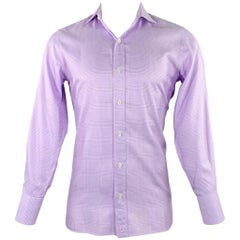 TOM FORD Size M White Purple Glenplaid Cotton Spread Collar Long Sleeve Shirt (Chemise à manches longues en coton)