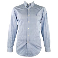 Ralph Lauren Taglia L Camicia a maniche lunghe ricamata a righe bianche e blu