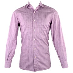 ISAIA Size M Purple White Glenplaid Cotton Spread Collar Long Sleeve Shirt