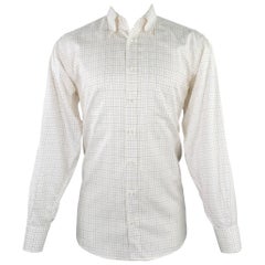 LUCIANO BARBERA Size M Off White Tan Checkered Cotton Long Sleeve Shirt