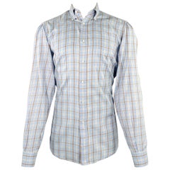LUCIANO BARBERA Taglia M Blu Arancione Plaid Monopetto Manica Lunga