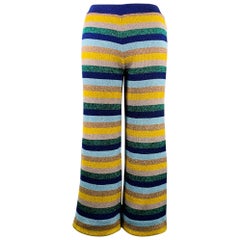 MISSONI Talla L Azul Multicolor Punto Rayas Cintura Elástica Pantalón Casual