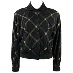BRUNO MAGLI Talla M Chaqueta abotonada de ante negro dorado a cuadros