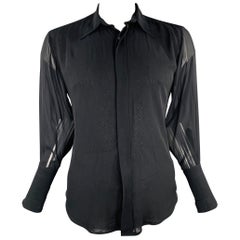 VALENTINO Size L Black Beaded Silk Blend Long Sleeve Shirt